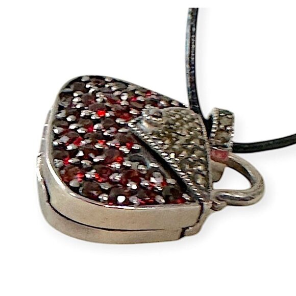 Vintage Sterling‎ Silver Red Crystal Purse Locket Pendant - Picture 5 of 10